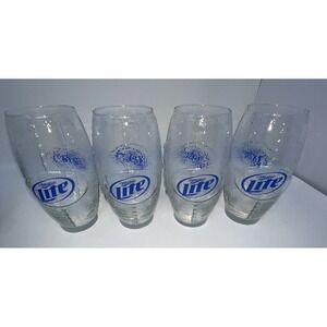 Miller Lite Superbowl Football Shape Pint Glasses 16oz 6 3/4" Tall Set Of 4